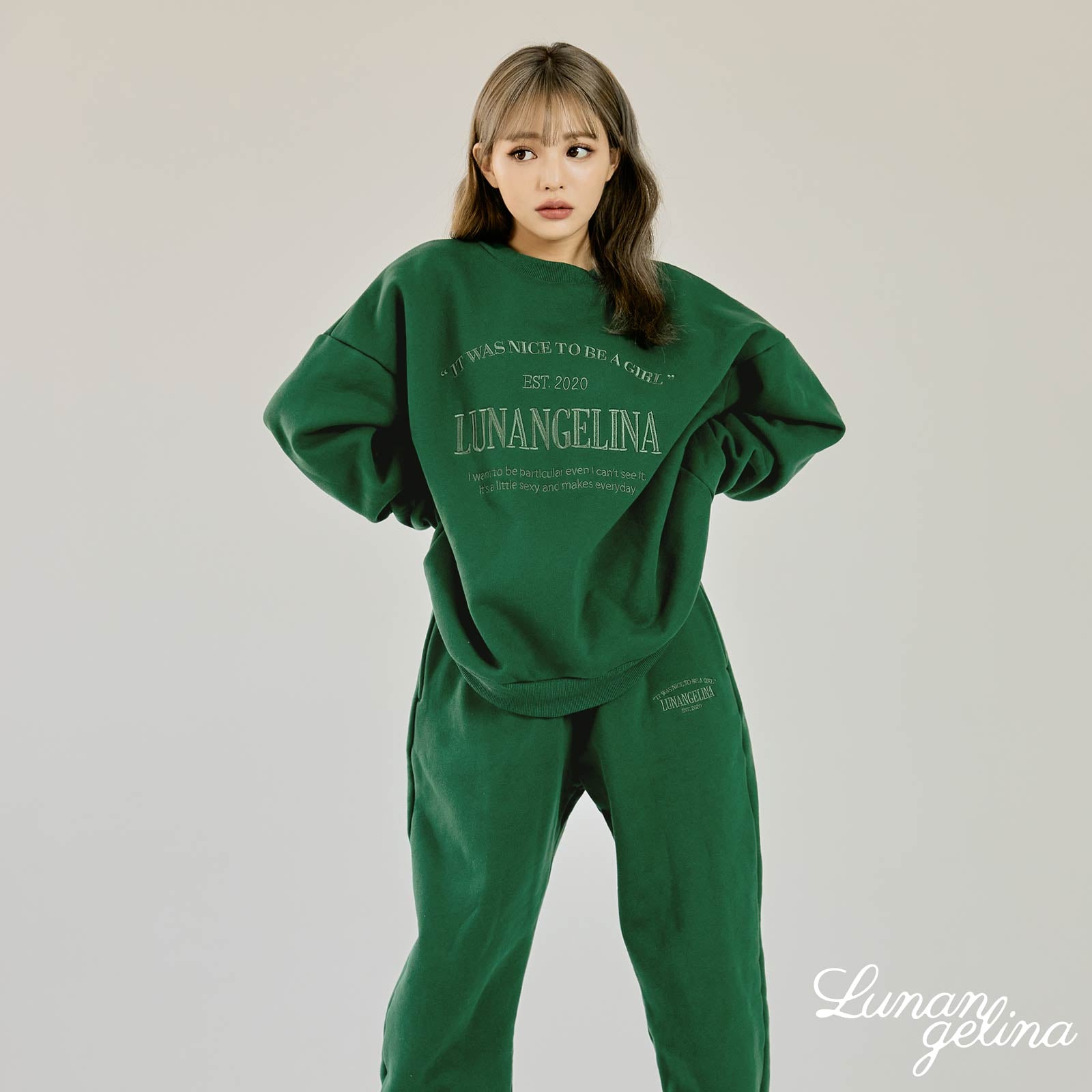 【Lunangelina】Casual Warm Sweatshirts Setup/Green［ルナアンへリナ］