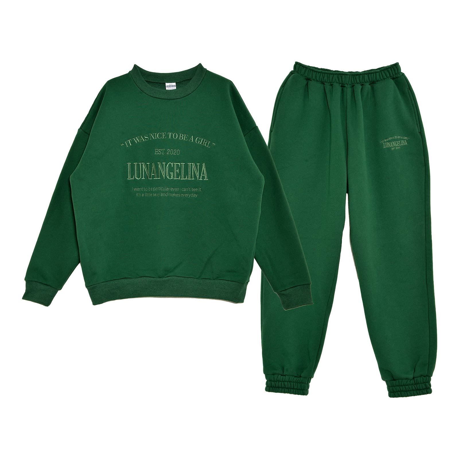 【吉木千沙都(ちぃぽぽ)プロデュース/lunangelina】Casual Warm Sweatshirts Setup/Green［ルナアンへリナ］