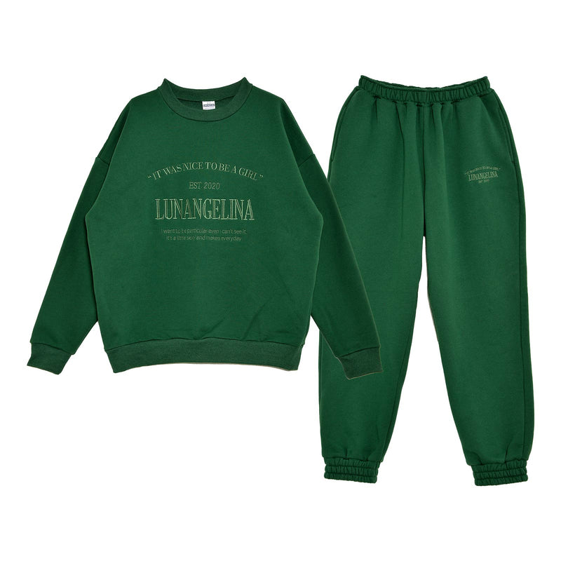 【吉木千沙都(ちぃぽぽ)プロデュース/lunangelina】Casual Warm Sweatshirts Setup/Green［ルナアンへリナ］