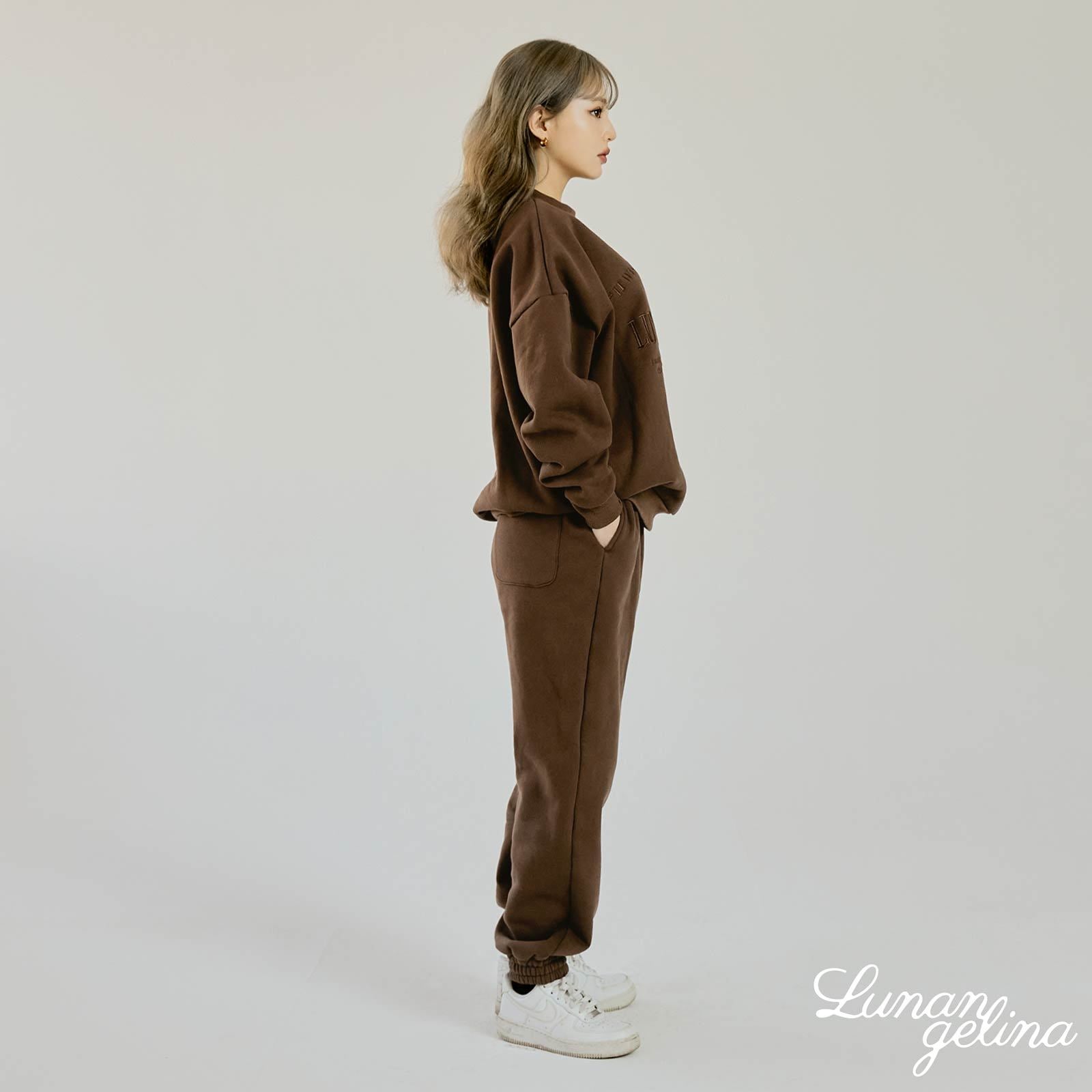 【Lunangelina】Casual Warm Sweatshirts Setup/Brown［ルナアンへリナ］