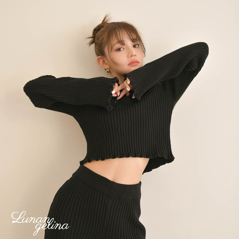 11/25新作!【Lunangelina】Stylish Polo Knit Wear/BLK