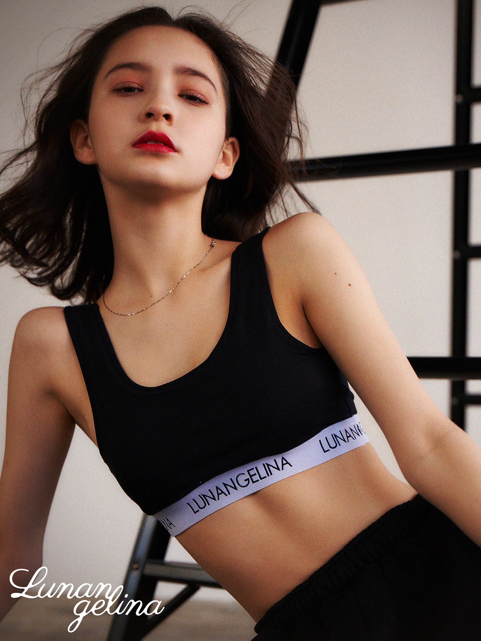 【吉木千沙都(ちぃぽぽ)プロデュース/lunangelina】Logo tape sporty Bra&shorts/Black