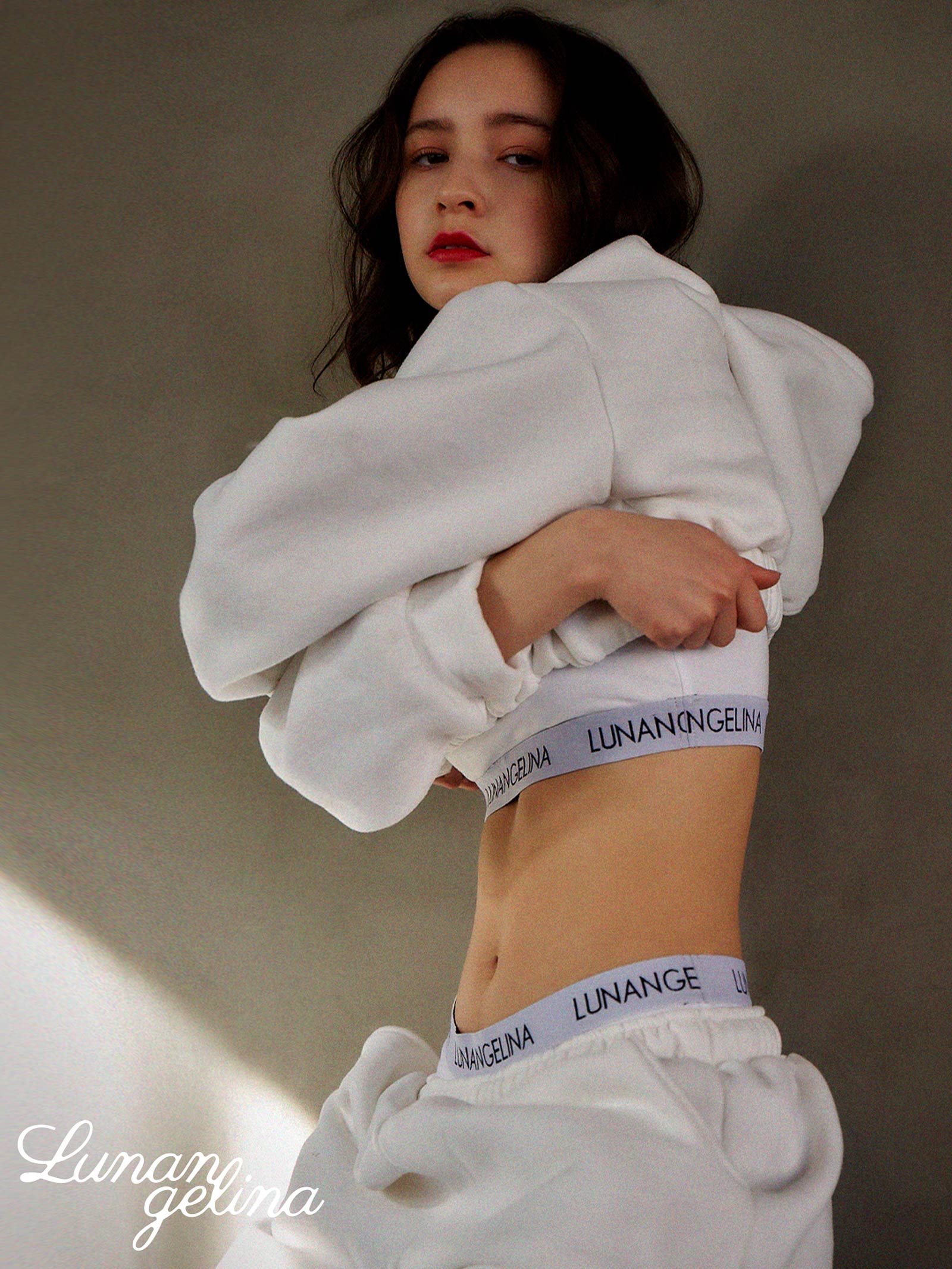 【吉木千沙都(ちぃぽぽ)プロデュース/lunangelina】Logo tape sporty Bra&shorts/White