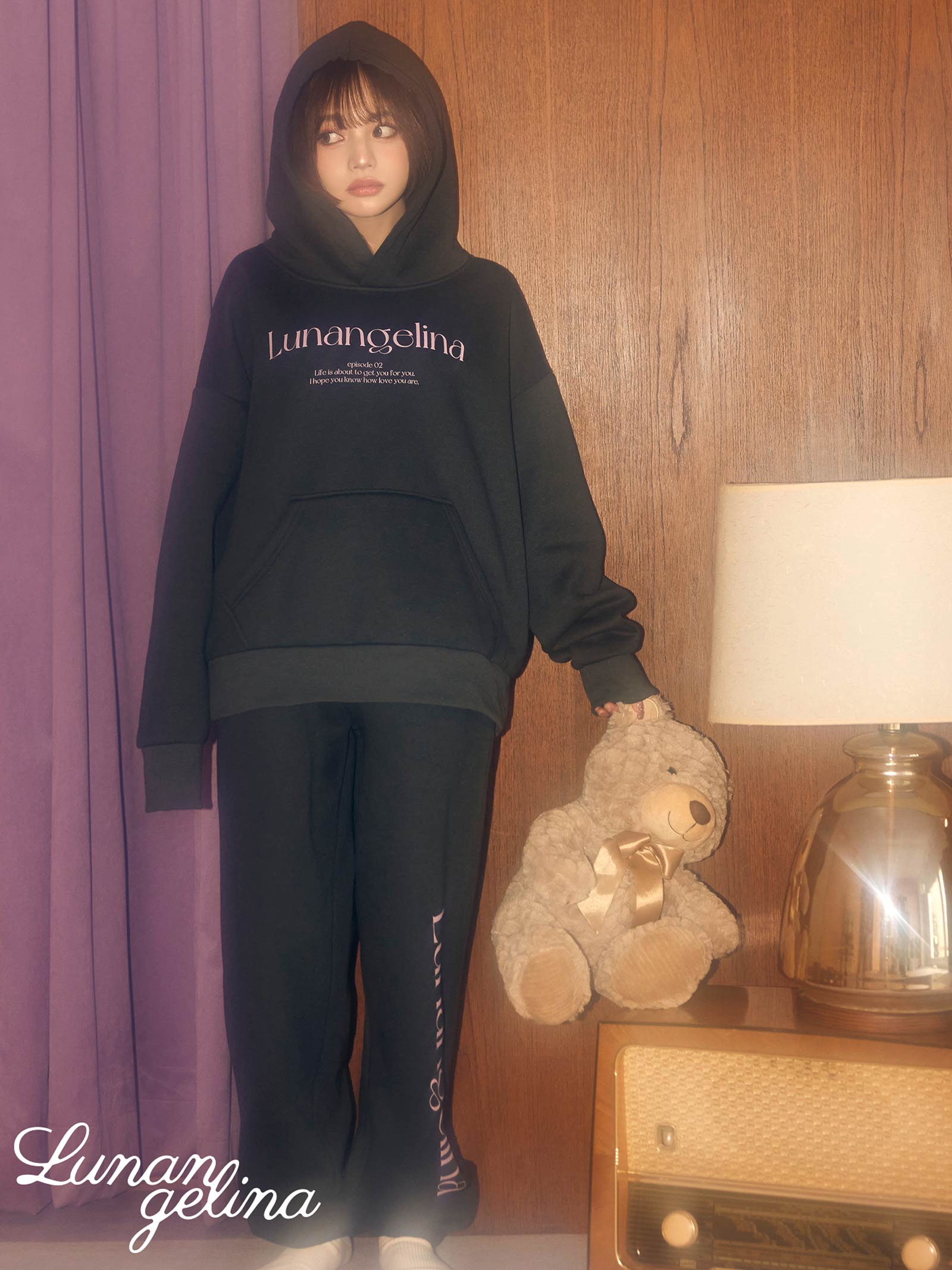 4/5新作!【吉木千沙都(ちぃぽぽ)プロデュース/lunangelina】Casual Graphic Sweat Set Up/Darkgray