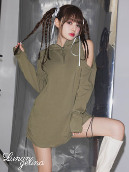 4/5新作! 【吉木千沙都(ちぃぽぽ)プロデュース/lunangelina】DRAWSTRING HOODIE ONEPIECE