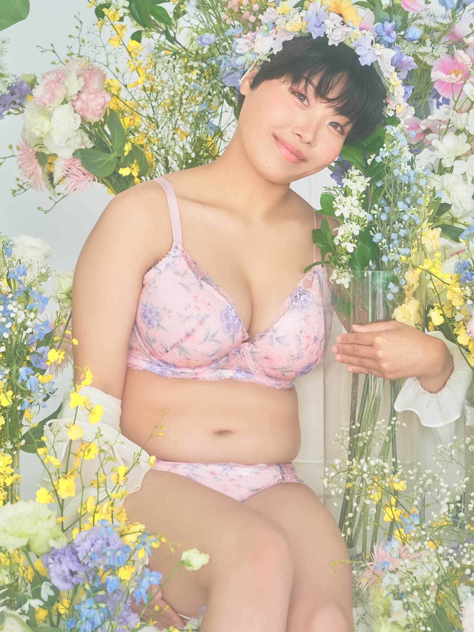 【ダレノガレ明美プロデュース/GARRONE】Flower Crown Print Bra  フラワークラウンプリントブラ / PINK