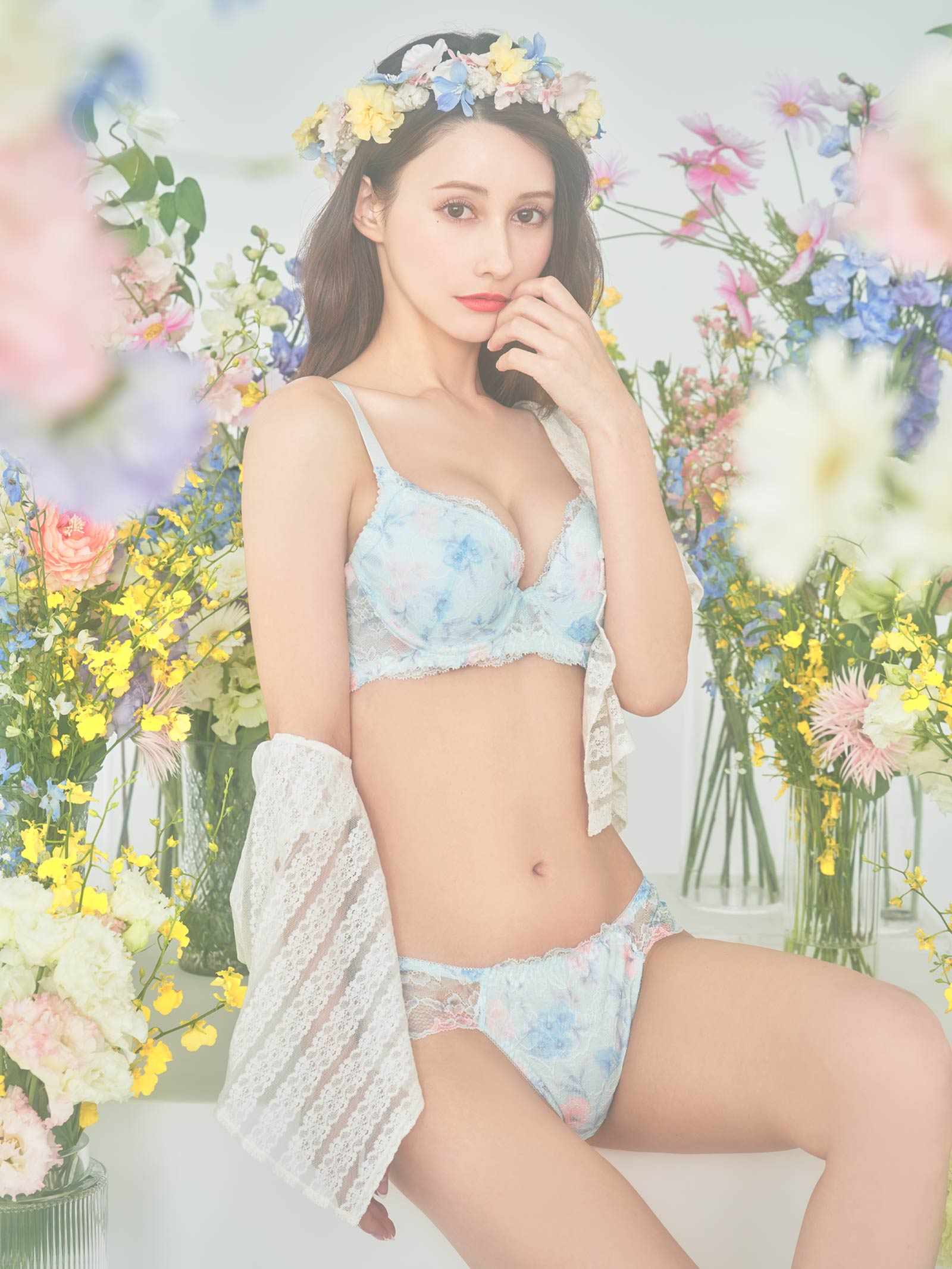 【ダレノガレ明美プロデュース/GARRONE】Flower Crown Print Bra  フラワークラウンプリントブラ / SAX