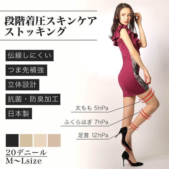 11/5再販![20デニール]伝線しにくい段階着圧スキンケアストッキング[レッグウェア]