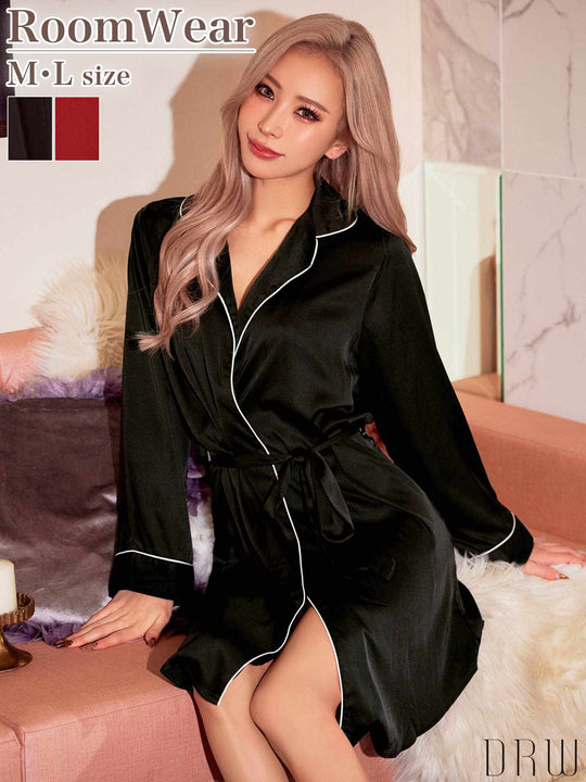 12/17再販!バイカラーパイピングガウンルームウェア