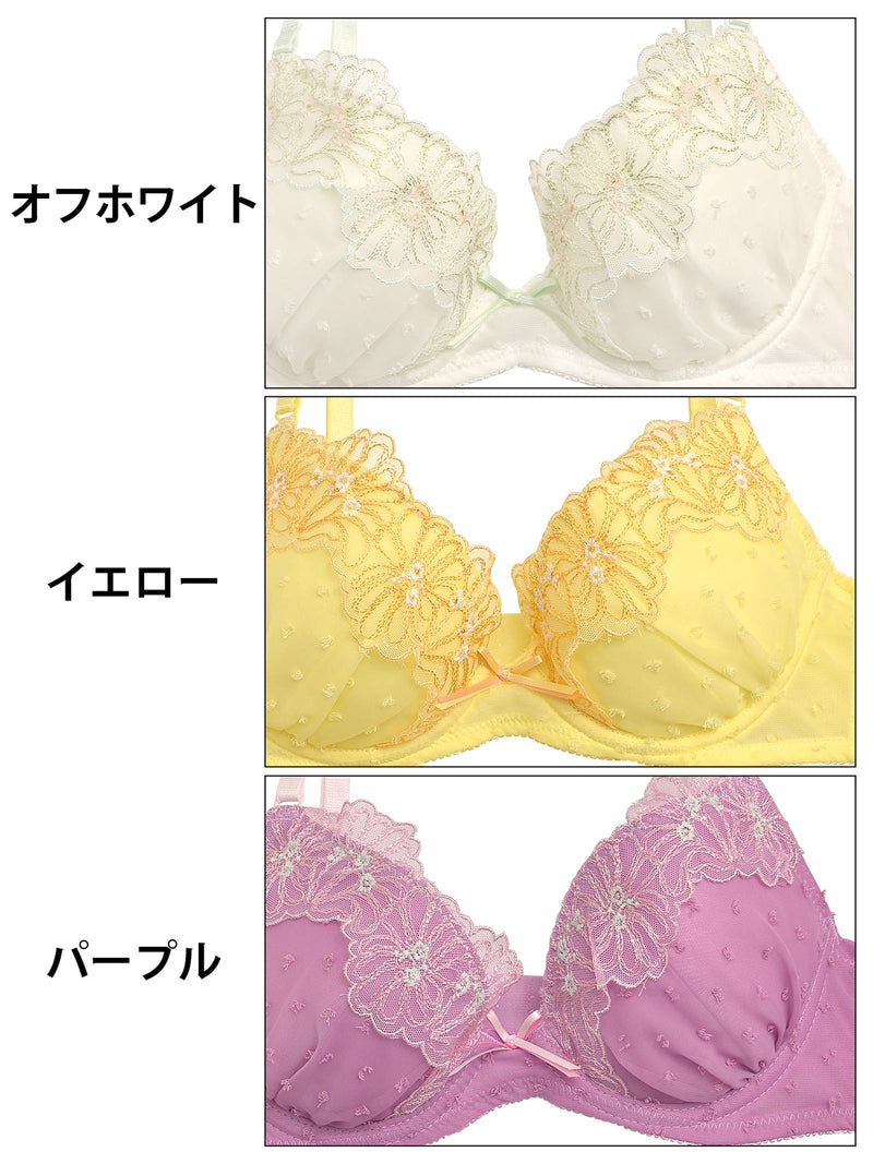 3/25新作!【COCO Linge】ガーリーフラワー刺繍ブラジャー&フルバックショーツ