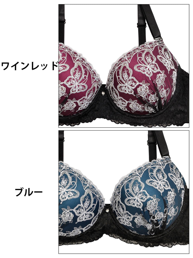 4/6新作!【EFサイズ】ゴージャスバラフライ刺繍ブラジャー&フルバックショーツ