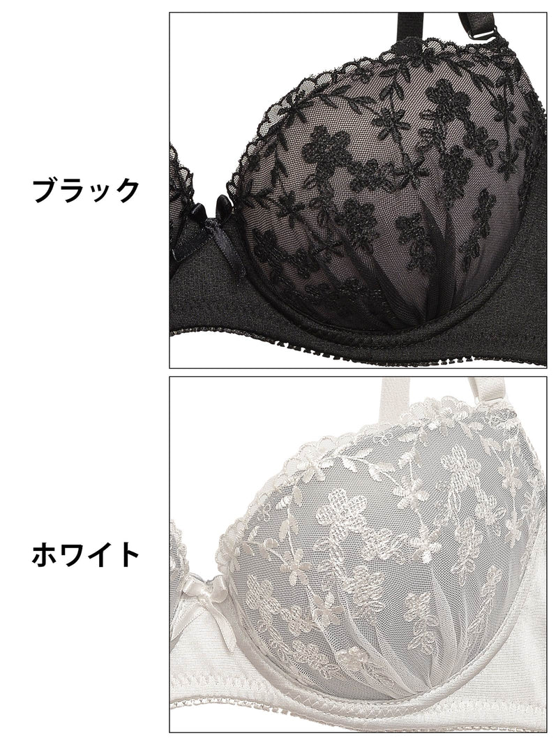 5/2新作!【EFサイズ】チャーミングフルール刺繍育乳脇高ブラジャー&フルバックショーツ