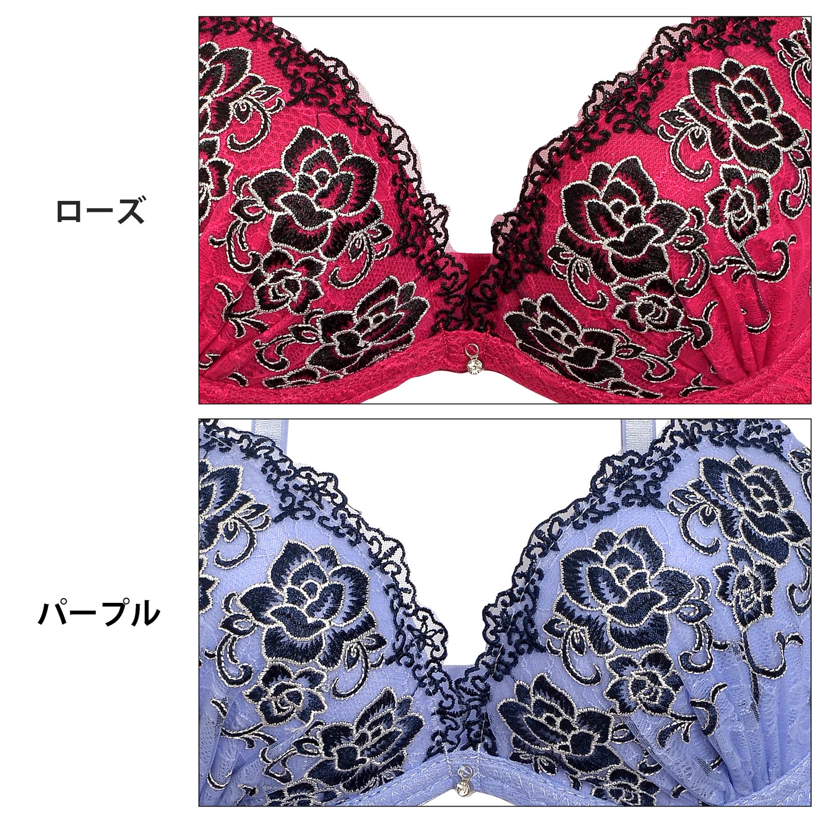 【Love Apple】フローラル薔薇刺繍ブラジャー＆Tバックショーツ