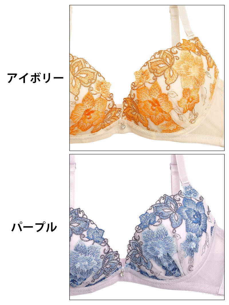 4/4新作!【EFサイズ】アンティークフラワー刺繍ブラジャー＆フルバックショーツ