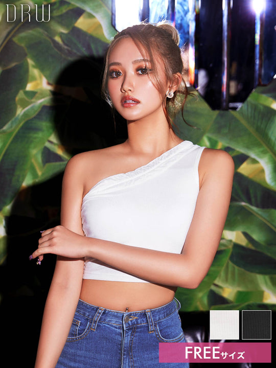 フリルリブワンショルダーキャミソール