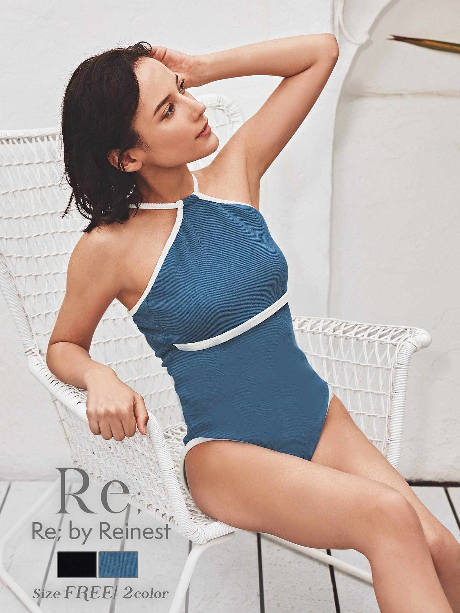 【予約:6月末より順次発送】【Re；by Reinest】Bi color rib swimwear/バイカラーリブスイムウェア